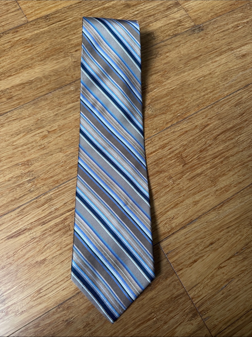 (10t) Courage Hand Sewn Neckwear 100% Silk Handmade Brown Blue Diag Stripe tie